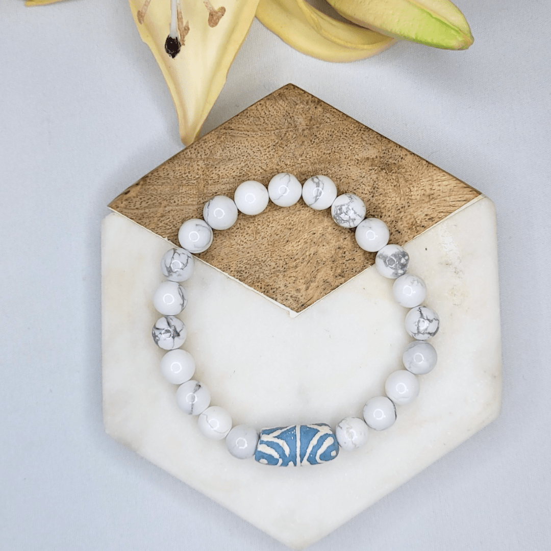 Zula - Howlite Gemstone Bracelet | African Recycled Glass - Alora Boutique