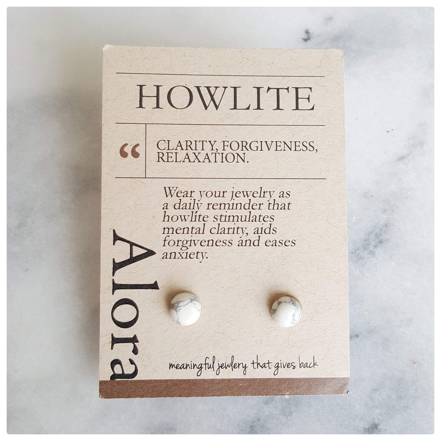 Gemstone Stud Earrings | Howlite Gemstone - Alora Boutique