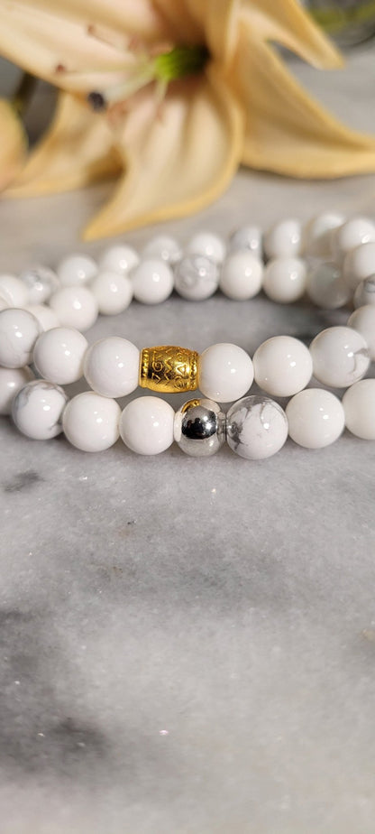 Howlite Gemstone Bracelet | Clarity, Forgiveness and Relaxation | Beaded Stretch Bracelet - Alora Boutique