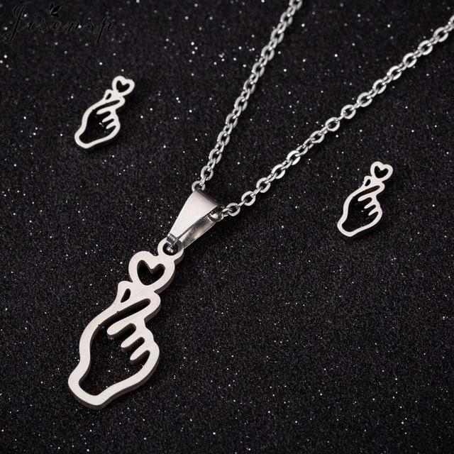 'I Love You' Heart Jewelry Set - Earrings and Necklace - Alora Boutique