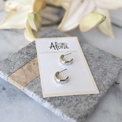 Katie | Dome Hoop Earrings Diamond Patterned - Alora Boutique