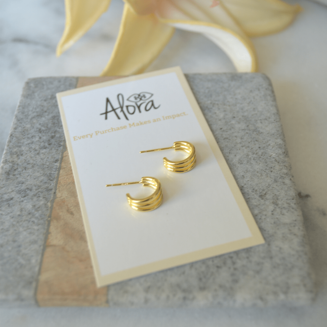 Katie | Simple Triple Huggie Hoop Earrings - Alora Boutique