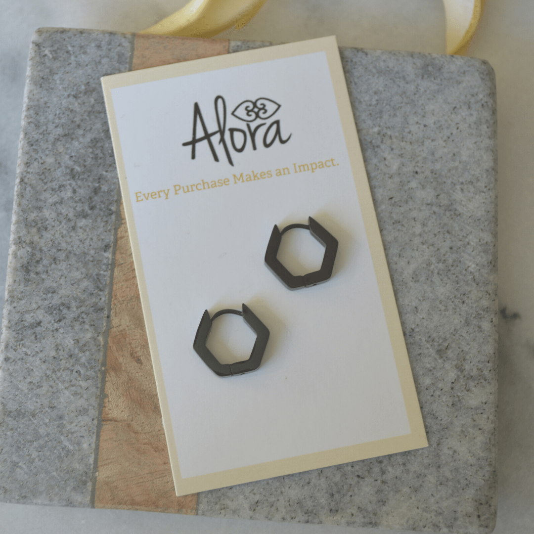 Kelly | Simple Hexagon Huggie Hoop Earrings - Alora Boutique