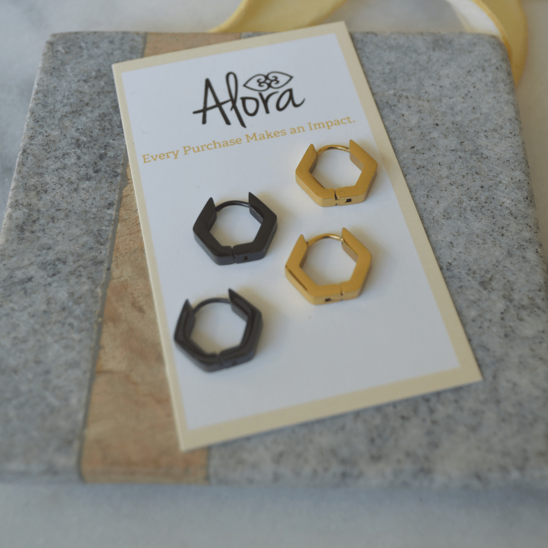 Kelly | Simple Hexagon Huggie Hoop Earrings - Alora Boutique