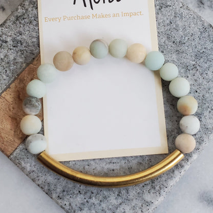 Matte Amazonite Gemstone Bracelet | Courage, Compassion, Prosperity - Alora Boutique