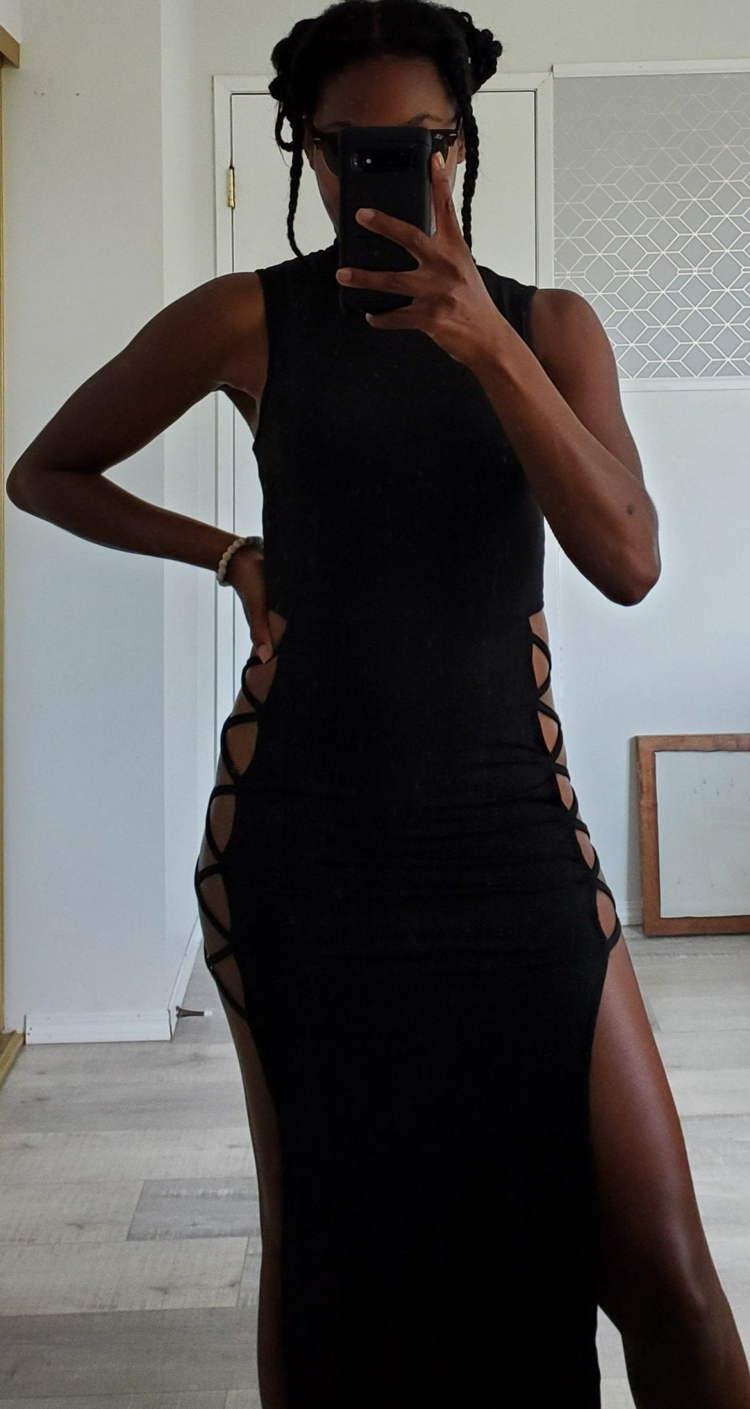 Mayaa - Black Sleeveless Open Slit Dress || Hot Girl Summer - Alora Boutique