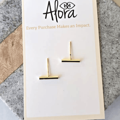 Minimalist Gold Stud Earrings - Bar - Alora Boutique
