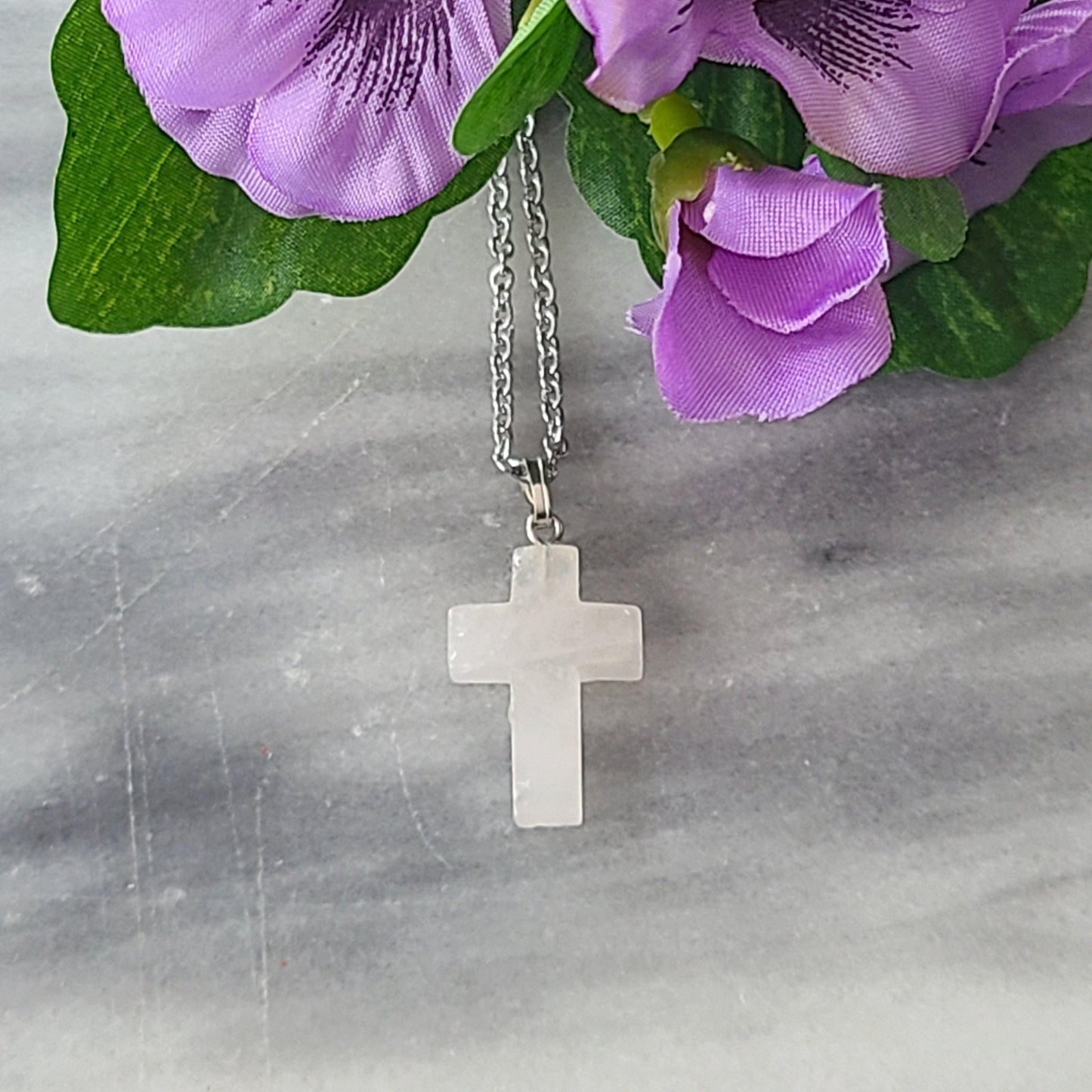 Natural Stone Cross Necklace - Alora Boutique