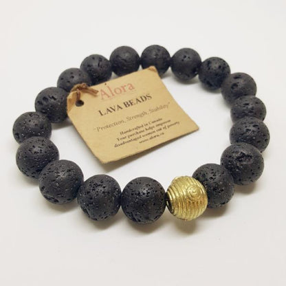 Protection, Strength, and Stability | Mens Beaded Stretch Bracelet | Lava Gemstone - Alora Boutique