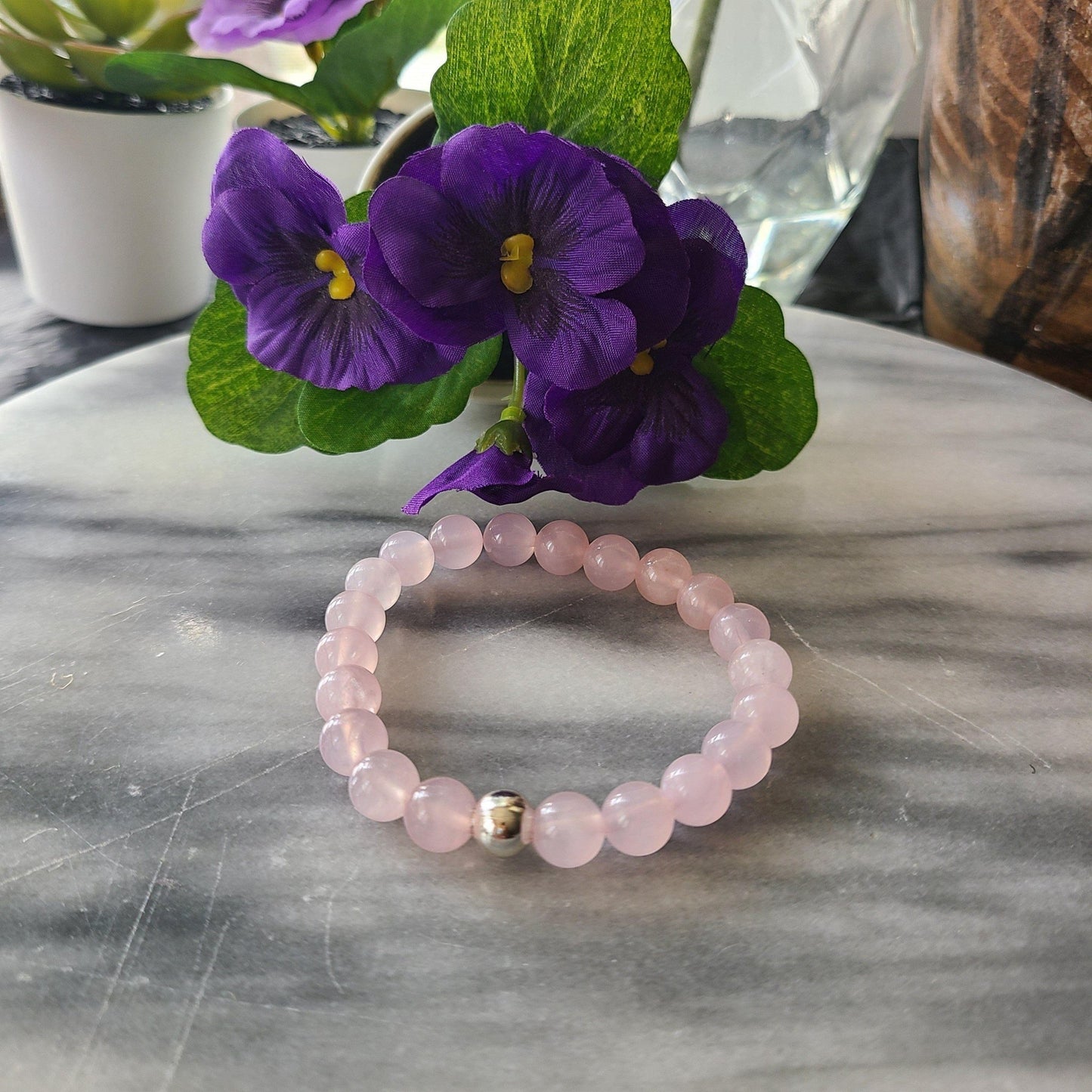 Rose Quartz Gemstone Bracelet | Unconditional love, Self-love, and Kindness - Alora Boutique
