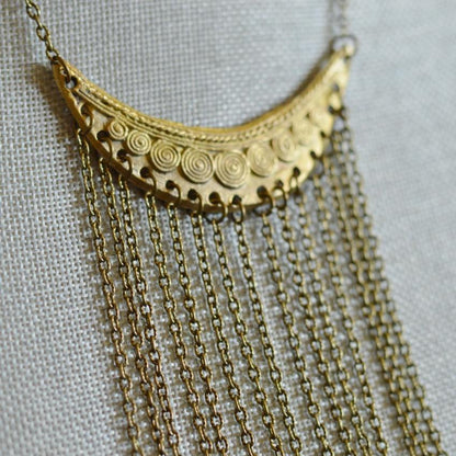 Statement Fringe Necklace | Recycled Brass - Alora Boutique