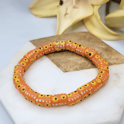 Zula - Orange African Recycled Glass Bead Bracelet - Alora Boutique