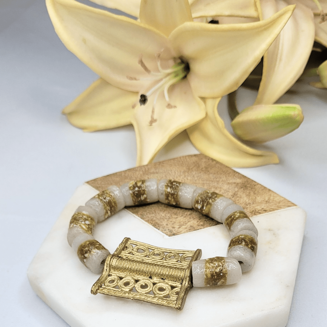 Zulana - Milk Coffee | Sustainable Bracelet | African Recycled Glass - Alora Boutique
