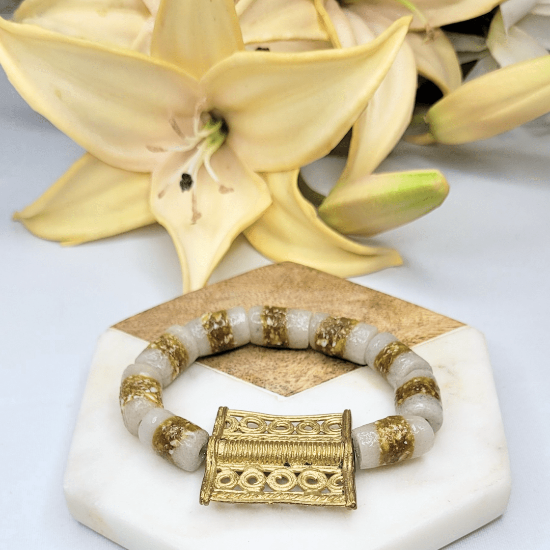 Zulana - Milk Coffee | Sustainable Bracelet | African Recycled Glass - Alora Boutique